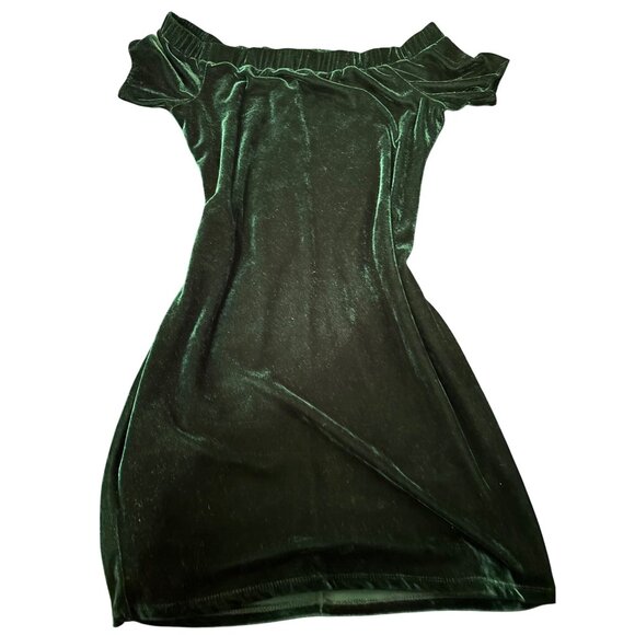 Gianni Bini Off-Shoulder Velvet Dress M Emerald Green Short Sleeve Holiday Chris - Picture 3 of 11